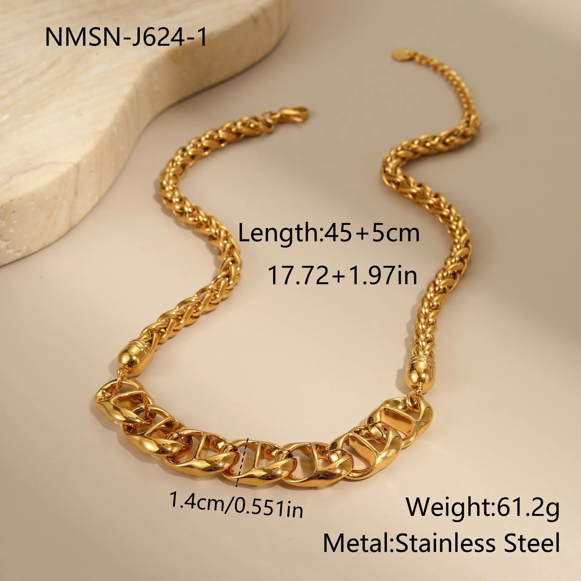 Women's stainless steel necklace with geometric pendant and gold plating in two colour options