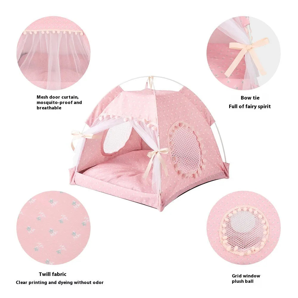 Foldable semi-closed cloth cat nest kennel in floral or lace colour, sizes S M L for cats up to 10kg