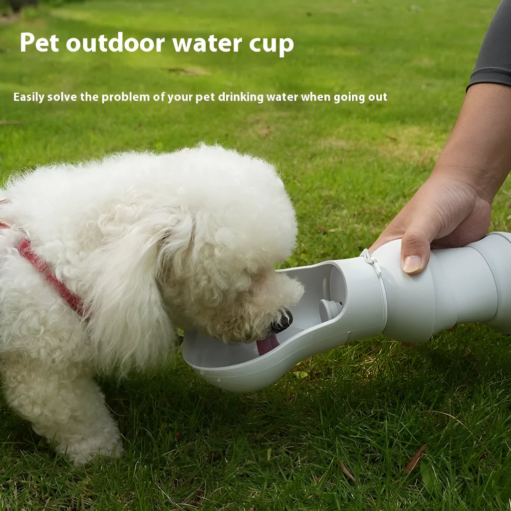 Silicone folding pet drinking cup collapsed and expanded showing short and long cup options