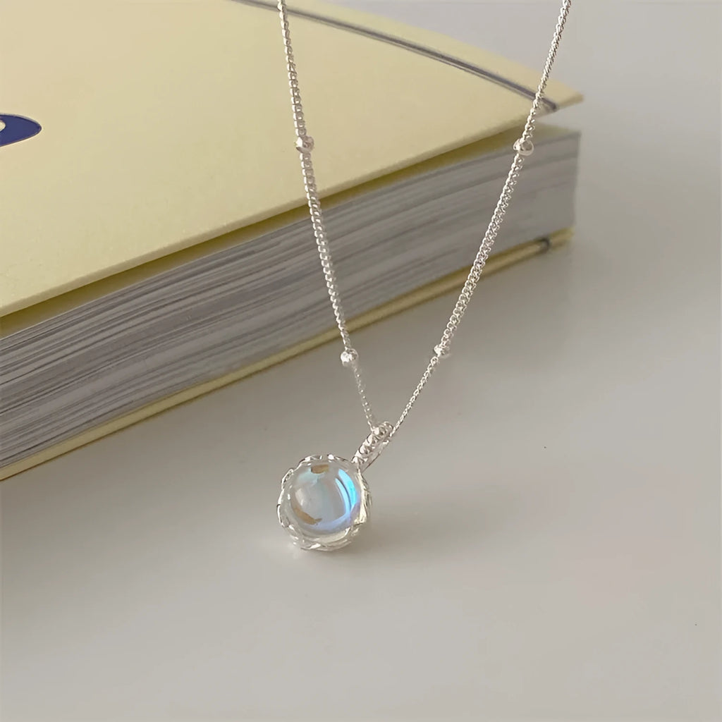 Women's silver necklace with geometric stone pendant on adjustable 41-50cm curb chain