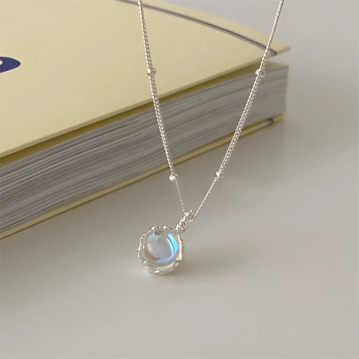 Women's silver necklace with geometric stone pendant on adjustable 41-50cm curb chain