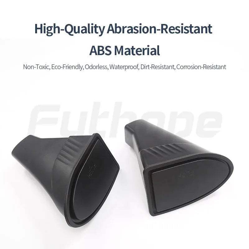 Two black ABS plastic car door trash cans designed for Tesla Model Y front door storage.