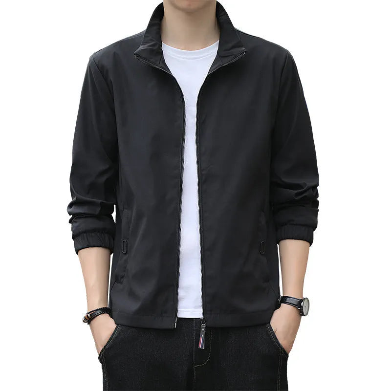 Korean style loose men's casual jacket with zipper pockets in black colour