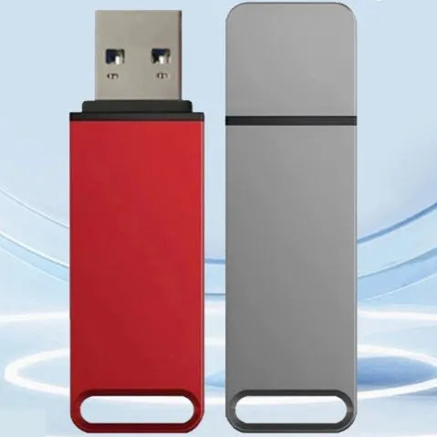 Customisable metal USB flash drive in black, red, or silver with high capacity options up to 16TB.