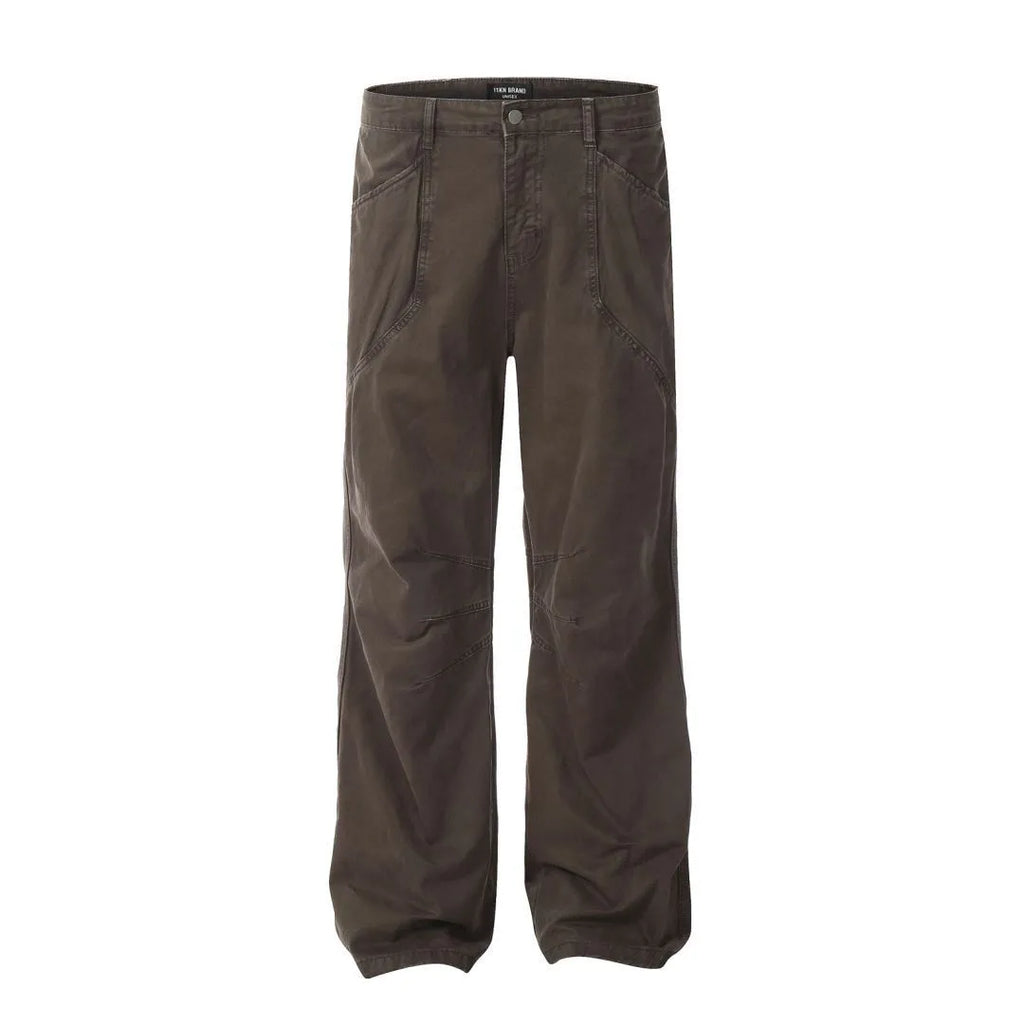 Men's loose straight wide leg trousers in cotton with high waist design