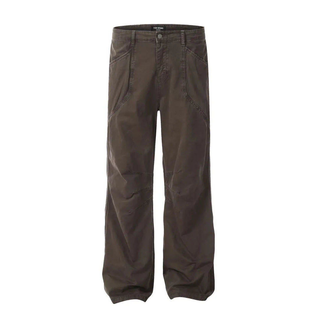 Men's loose straight wide leg trousers in cotton with high waist design