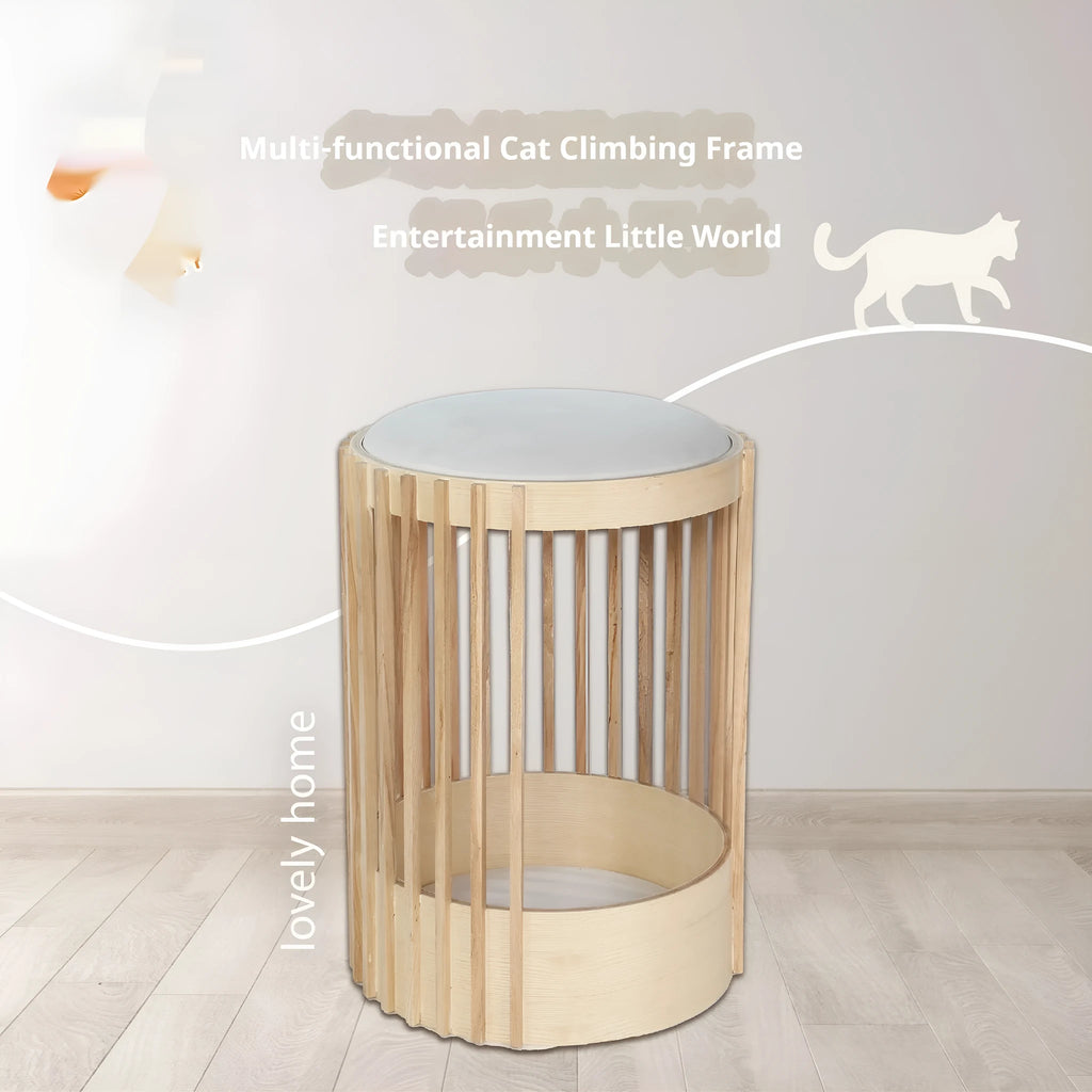 Simple solid wood cat climbing frame with 40x60cm size and bite-resistant column for indoor use