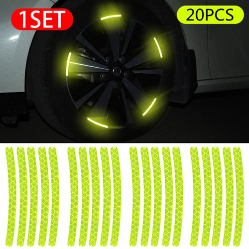 Twenty arc-shaped PVC reflective stickers for car wheel hub application in selected colour