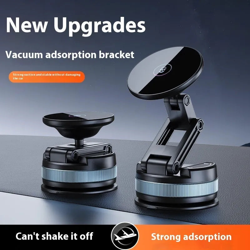 Black magnetic car phone holder with suction cup base, PC ABS, folding and regular options