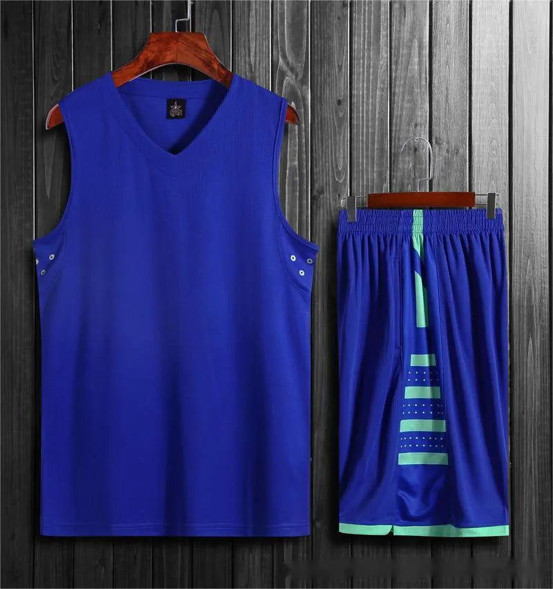 Student breathable sports vest and matching pants set for basketball and fitness training in black or white.