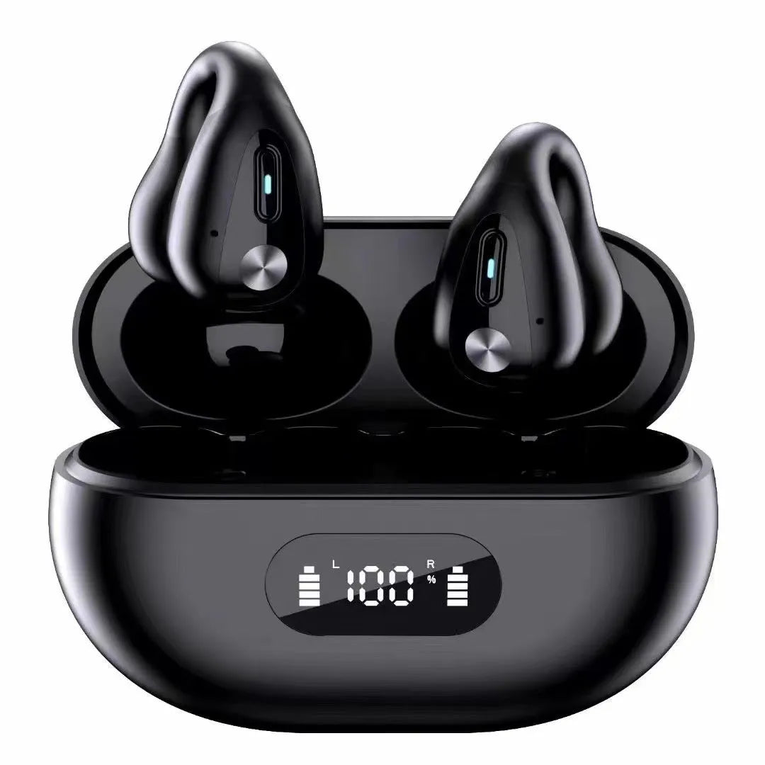 In-ear Bluetooth headset ear clip type with Bluetooth 5.3, 20m range, 500mAh battery, in black white or khaki