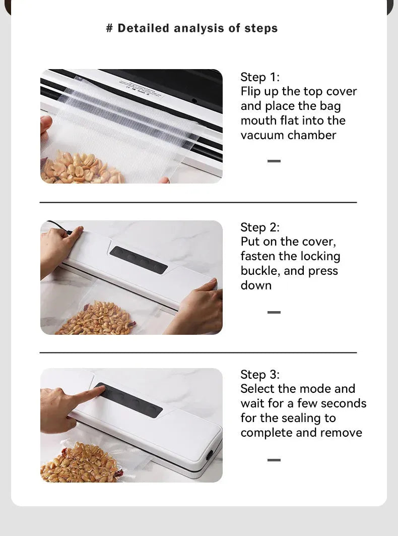 Automatic vacuum sealing machine with compact design for household food preservation
