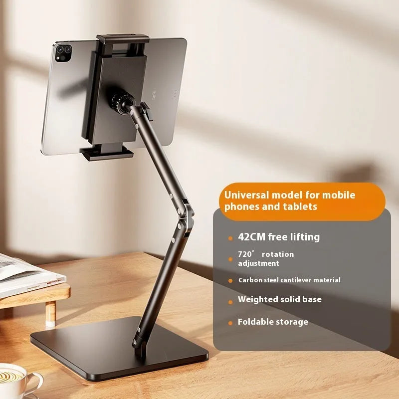 Metal desktop phone bracket with square double arms and remote control for streaming