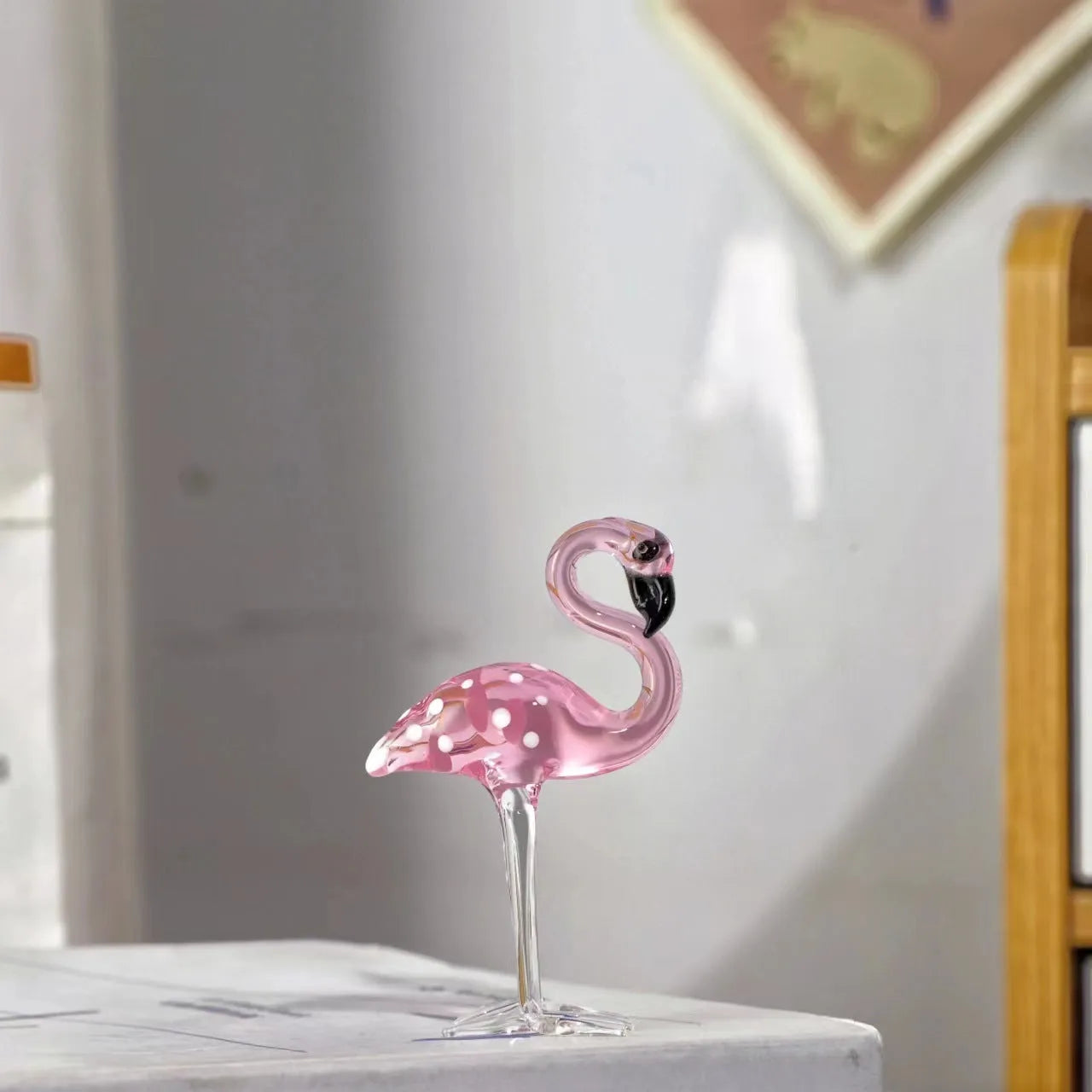 Pink crystal flamingo decorative craft for table display with modern simplicity style