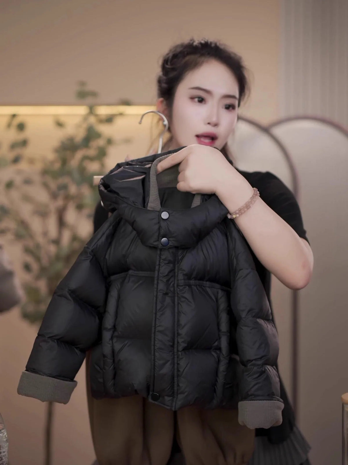 Solid black down padded kids jacket with cotton lining