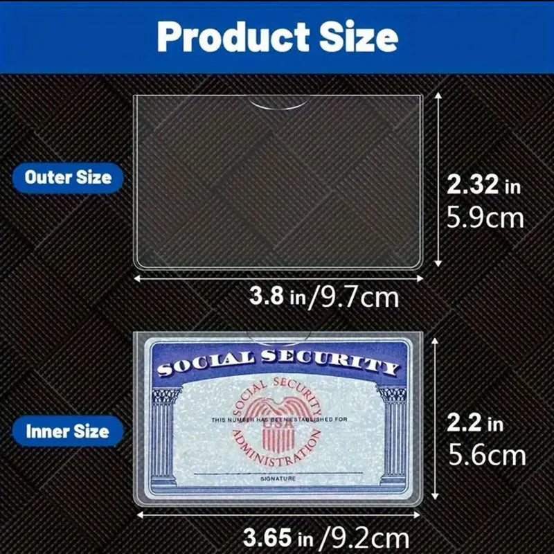 Transparent social security card holder in thickened PVC measuring 9.7 by 5.9 centimetres