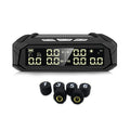 Solar-powered external tyre pressure monitor system for six truck tyres with colour digital display