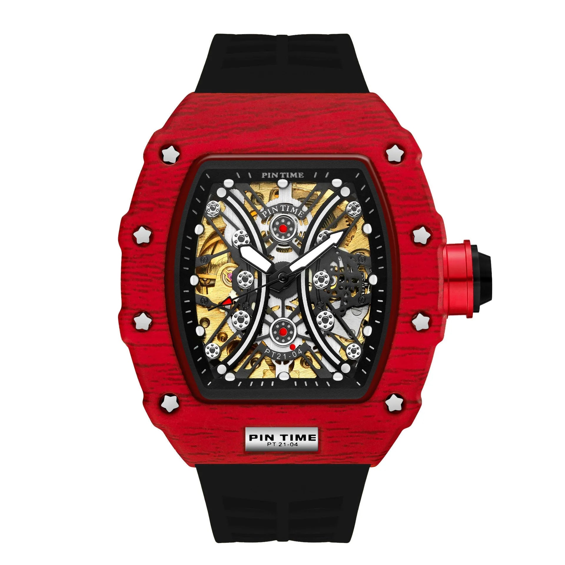 Automatic mechanical men's watch with calendar, 37mm dial, silicone strap, and stainless steel buckle