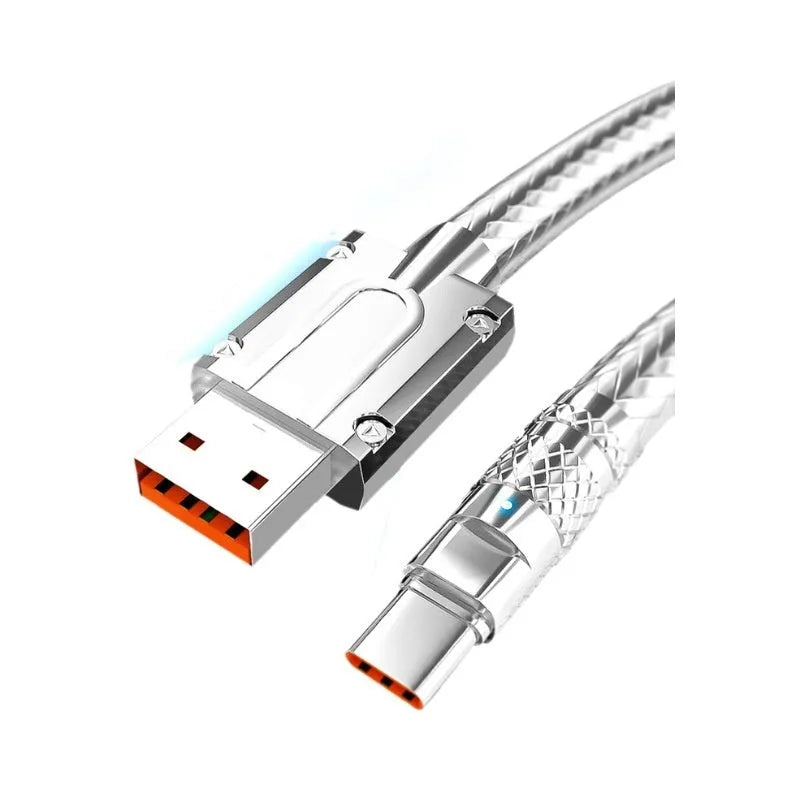 Type C silver grey woven braided data cable with CCC certification super fast 6A charge 1.5 metre