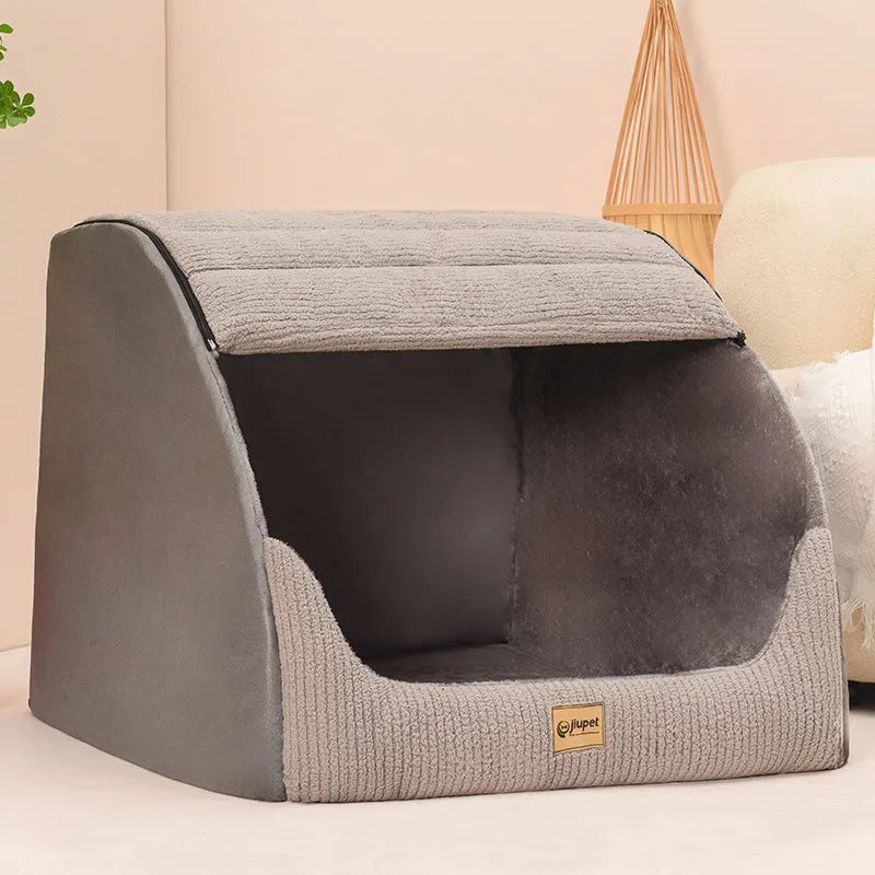 Warm medium large dog bed for Golden Retriever with removable washable cover in Classic Gray