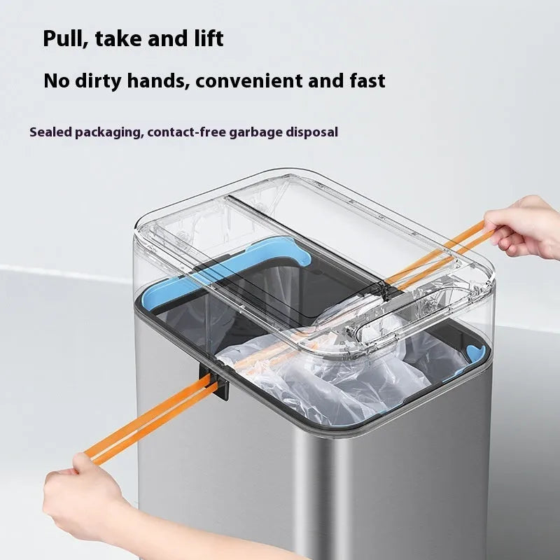 Stainless steel inductive smart trash can with square design and deodorant function