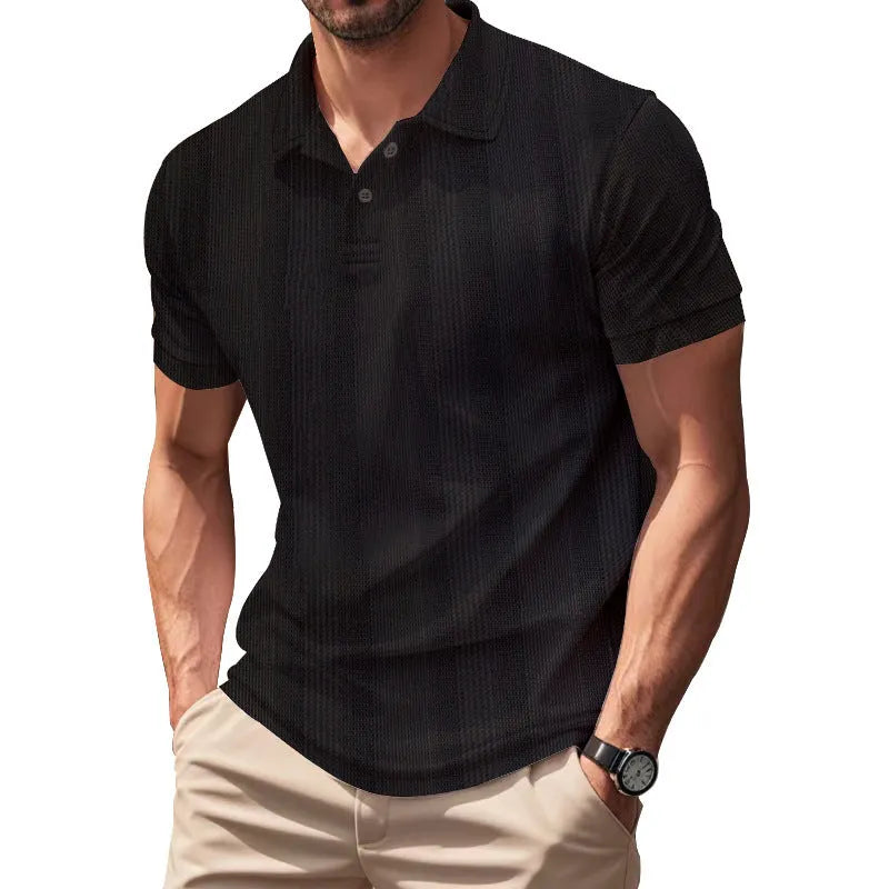 Men's polo shirt short sleeve simple British style collar t-shirt in light gray loose fit