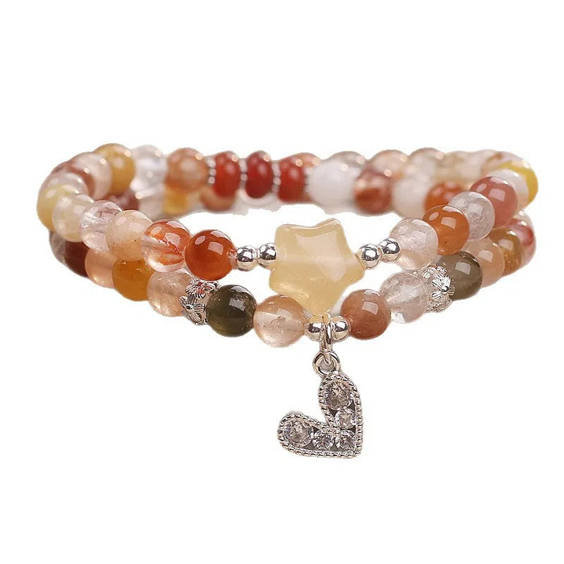 Natural crystal double ring bracelet with red hair crystal design for women