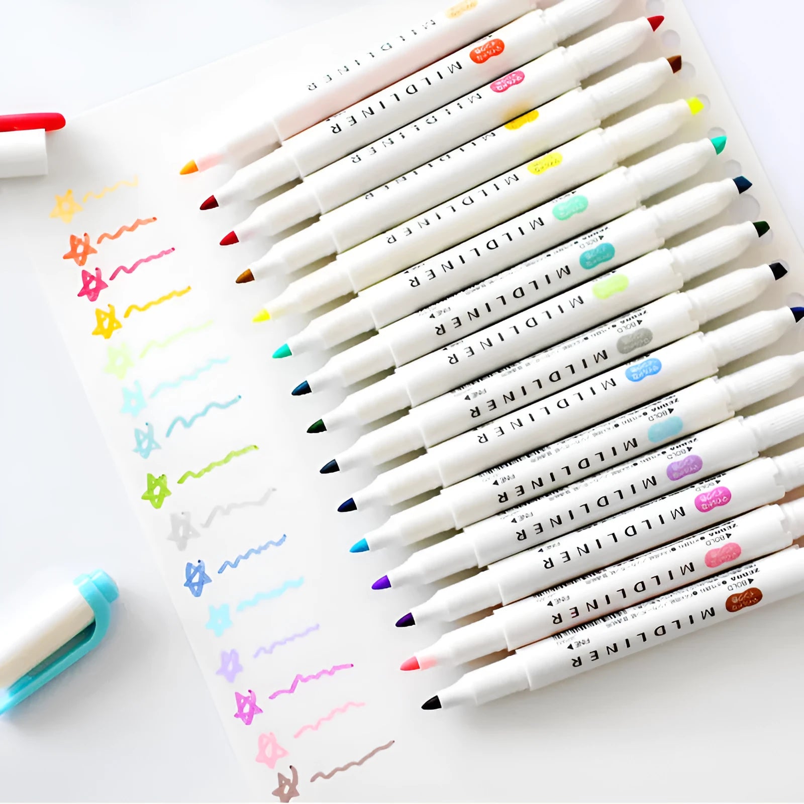 Double-headed colour marker pen with fine tip and soft grip in multiple colours including blue and green