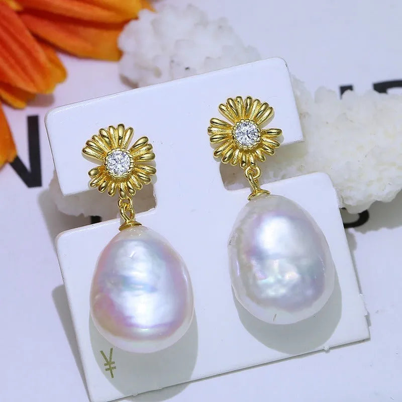 S925 sterling silver baroque flower earrings with a built-in ring holder
