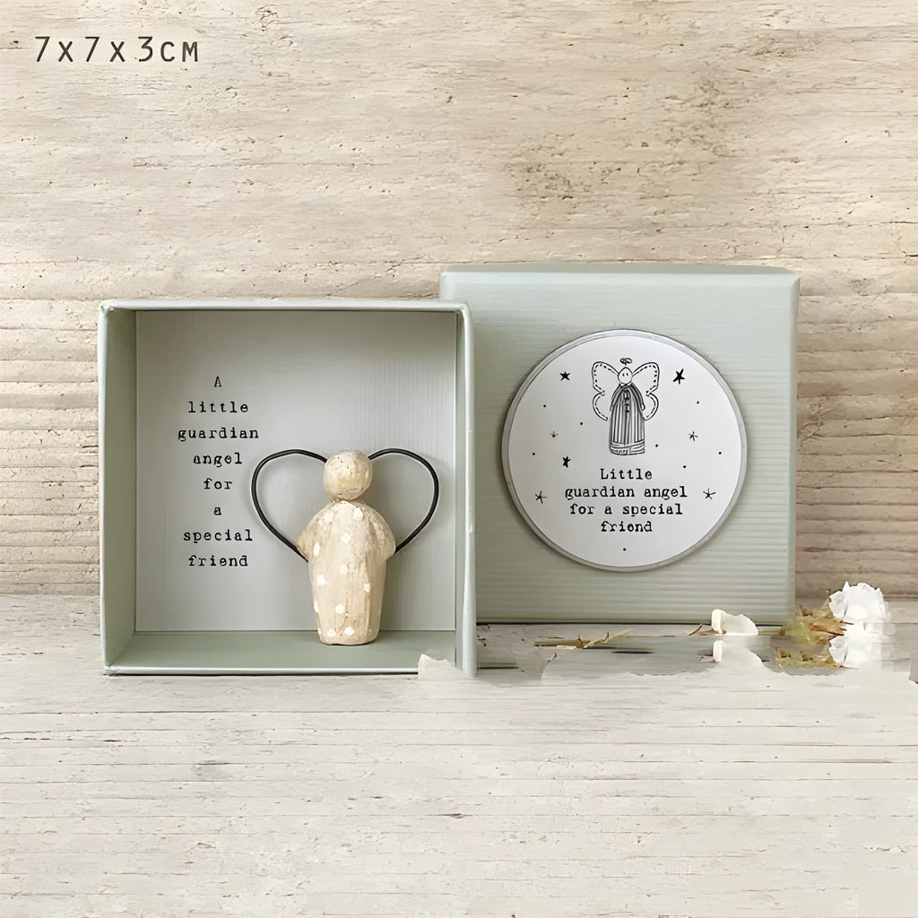 Boxed resin guardian angel ornament in modern simplicity cartoon style