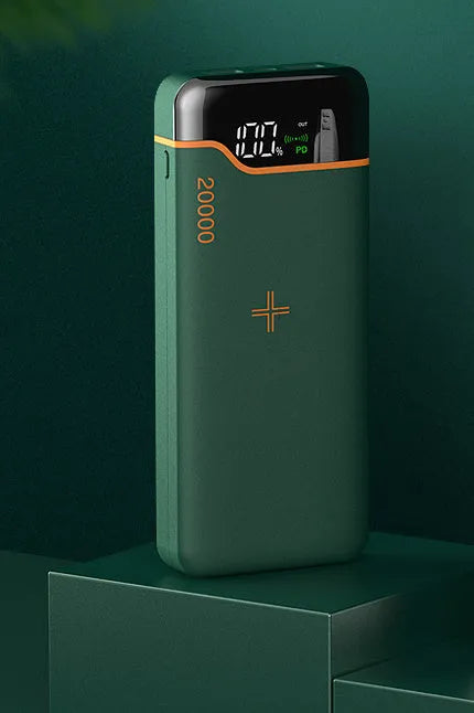 20000mAh power bank with 22.5W fast charging and 15W wireless recharge in retro green, business black, or white