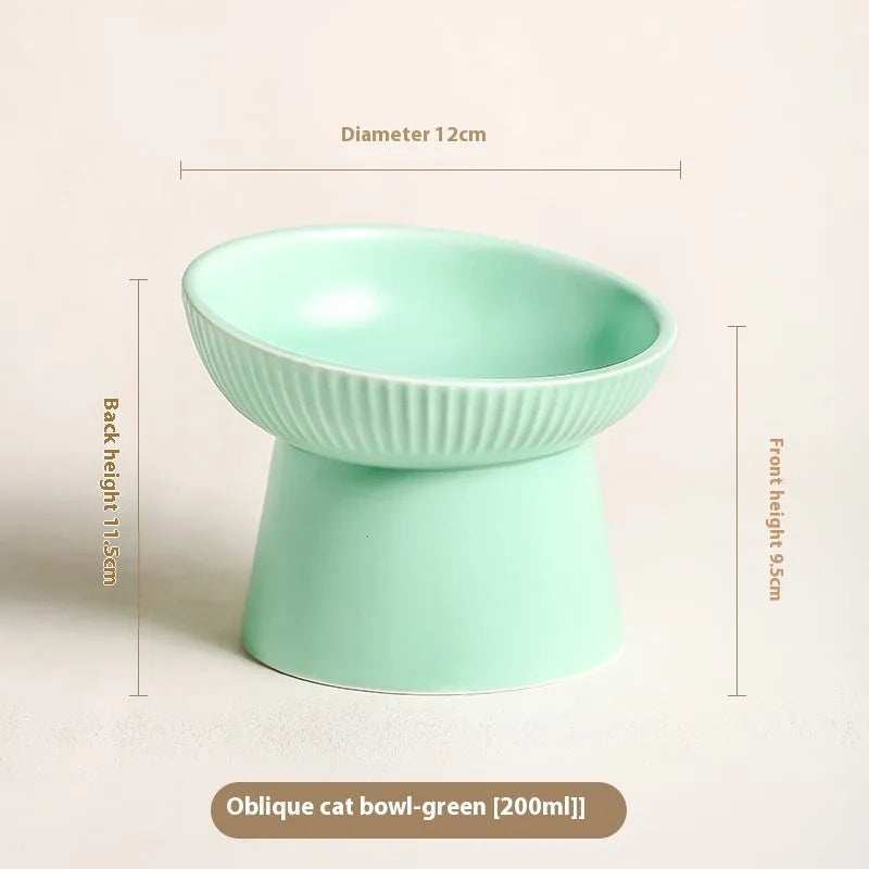 Striped oblique matte purple anti-tumble porcelain cat goblet rice bowl on a light background