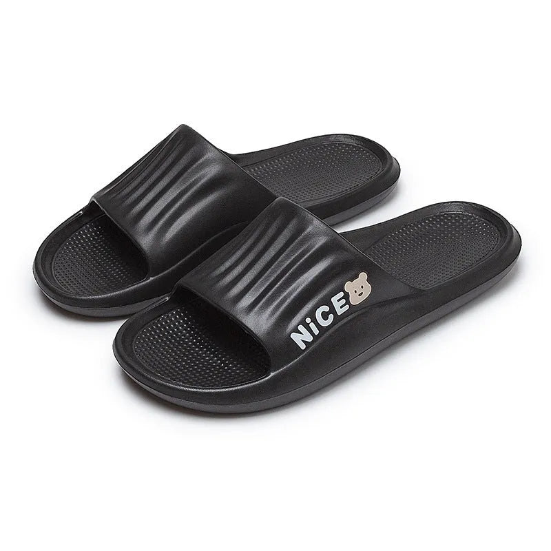 A pair of EVA flip flop slippers with a cartoon pattern, shown in one of six available colours.