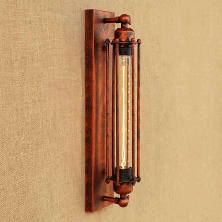 Retro American industrial style iron wall lamp in black, bronze, rust, or silver finish.