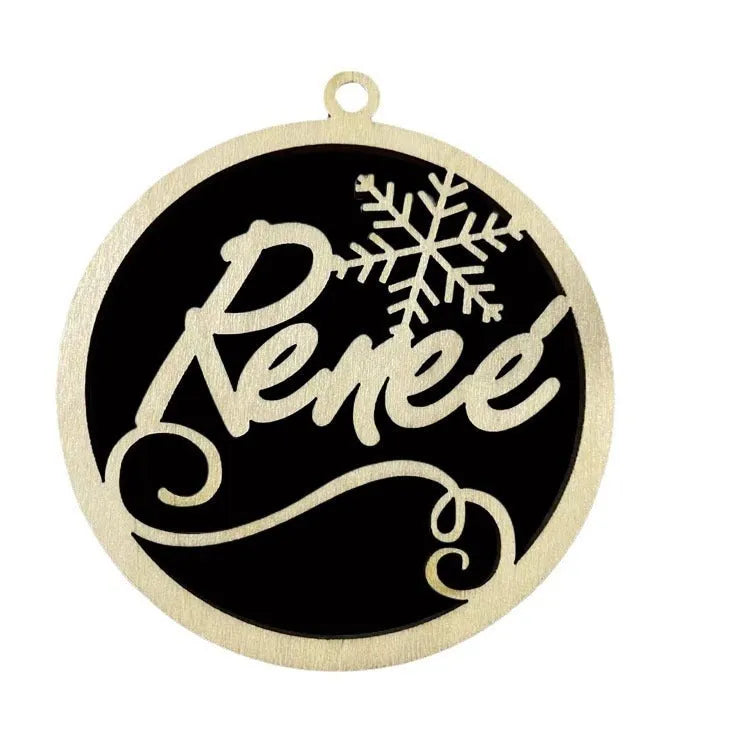Hollow wooden Christmas tree decoration pendant with DIY carving space for name, American style, one of 11 design options