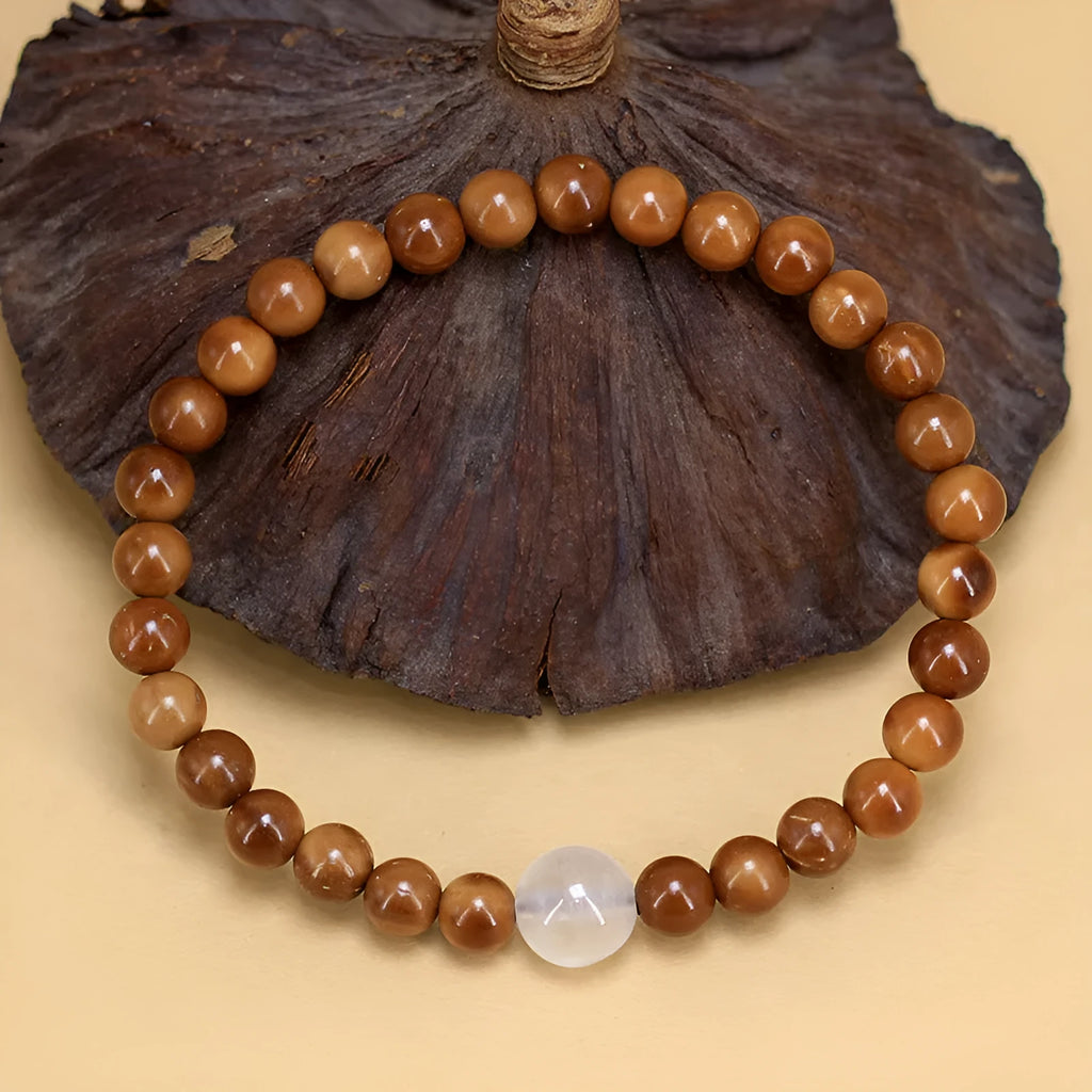 Simple style mixed beads handmade wooden bracelet with grinding finish