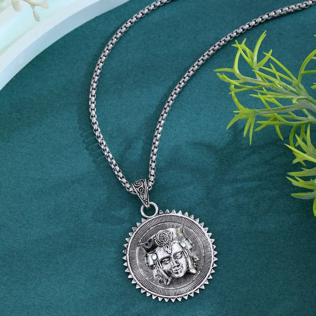 Silver head pendant sweater chain necklace for men, long casual necklace worn over a sweater