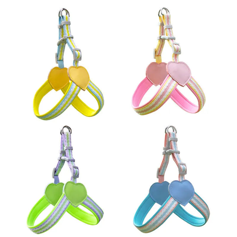 Nylon dog walking chest strap harness and hand holding rope in emerald green colour