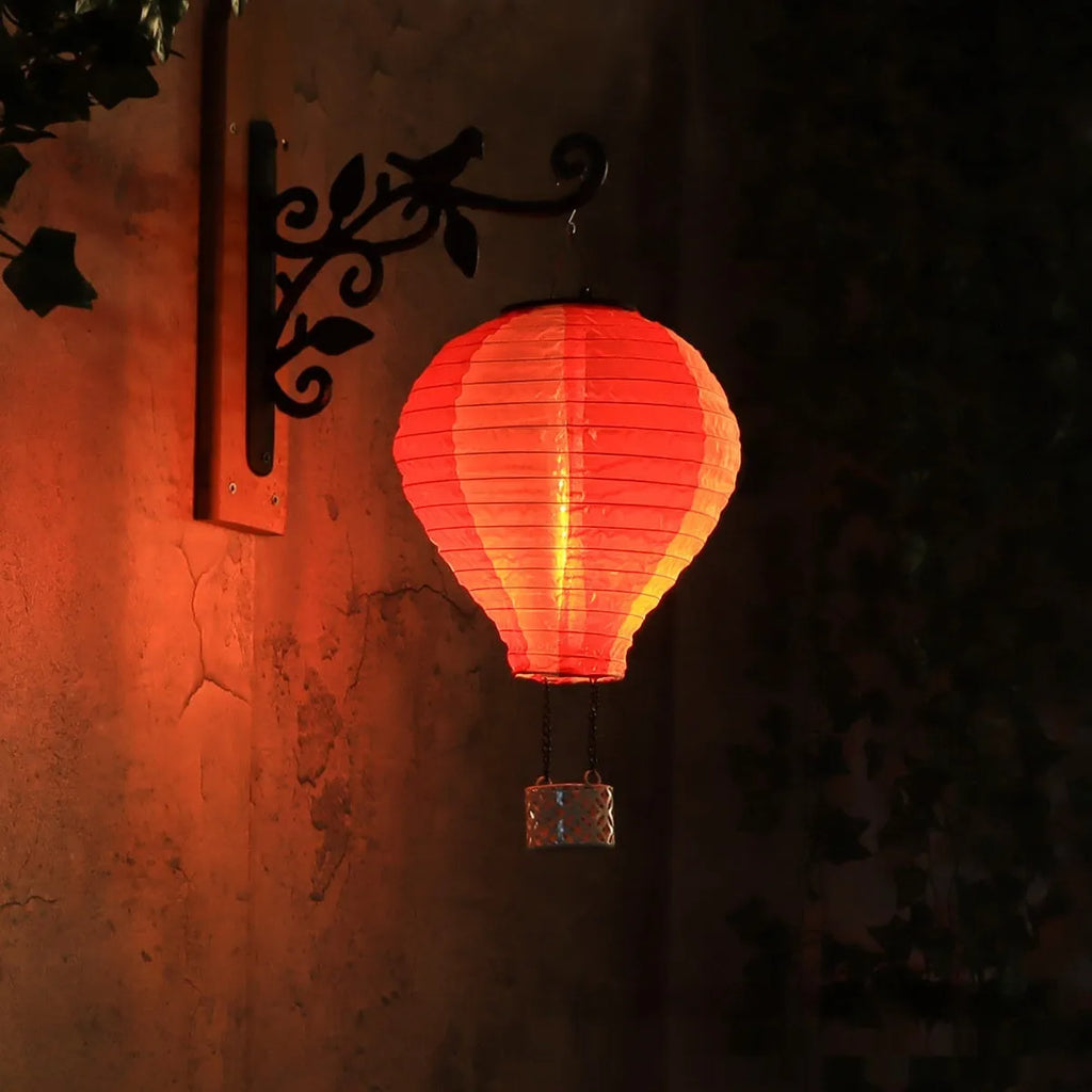 Solar hot air balloon lantern lawn lamp with silk cloth shade in blue green colour option