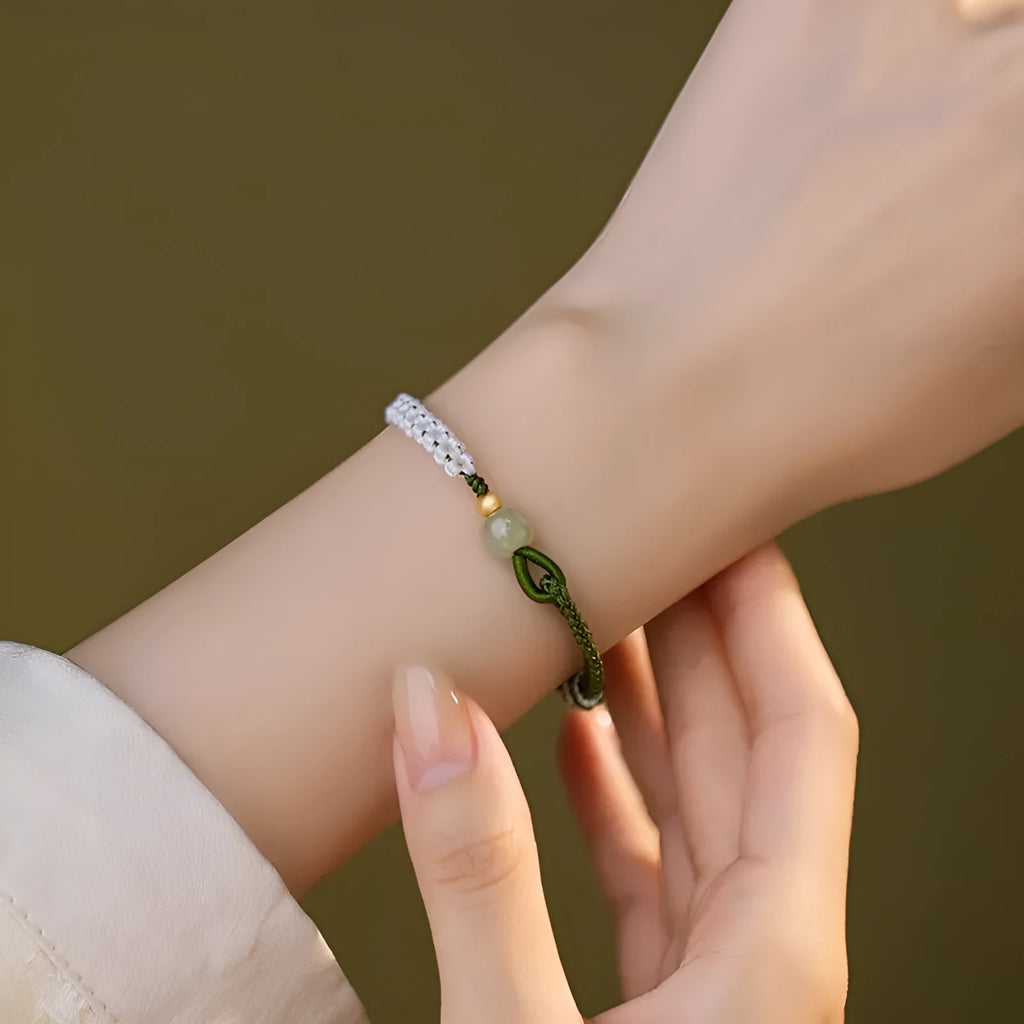 Hetian jade carrying strap bracelet with adjustable cord and electroplated spring colouring