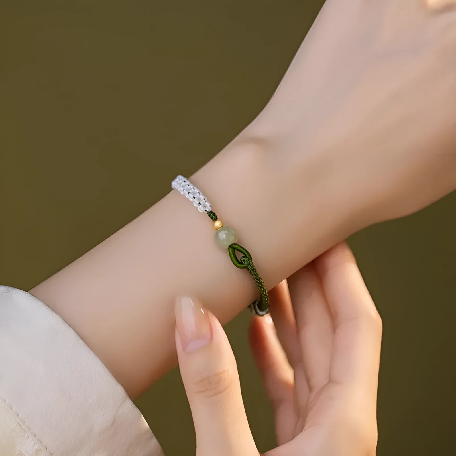 Hetian jade carrying strap bracelet with adjustable cord and electroplated spring colouring