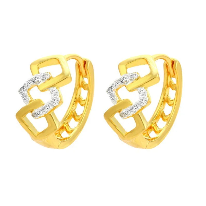 Geometric hollow-out gold earrings with colour separation style and electroplated alloy construction