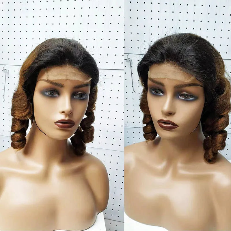 Double Drawn Funmi Hair Lace Wig Spring Curly real human hair long length 10-16 inch T colour