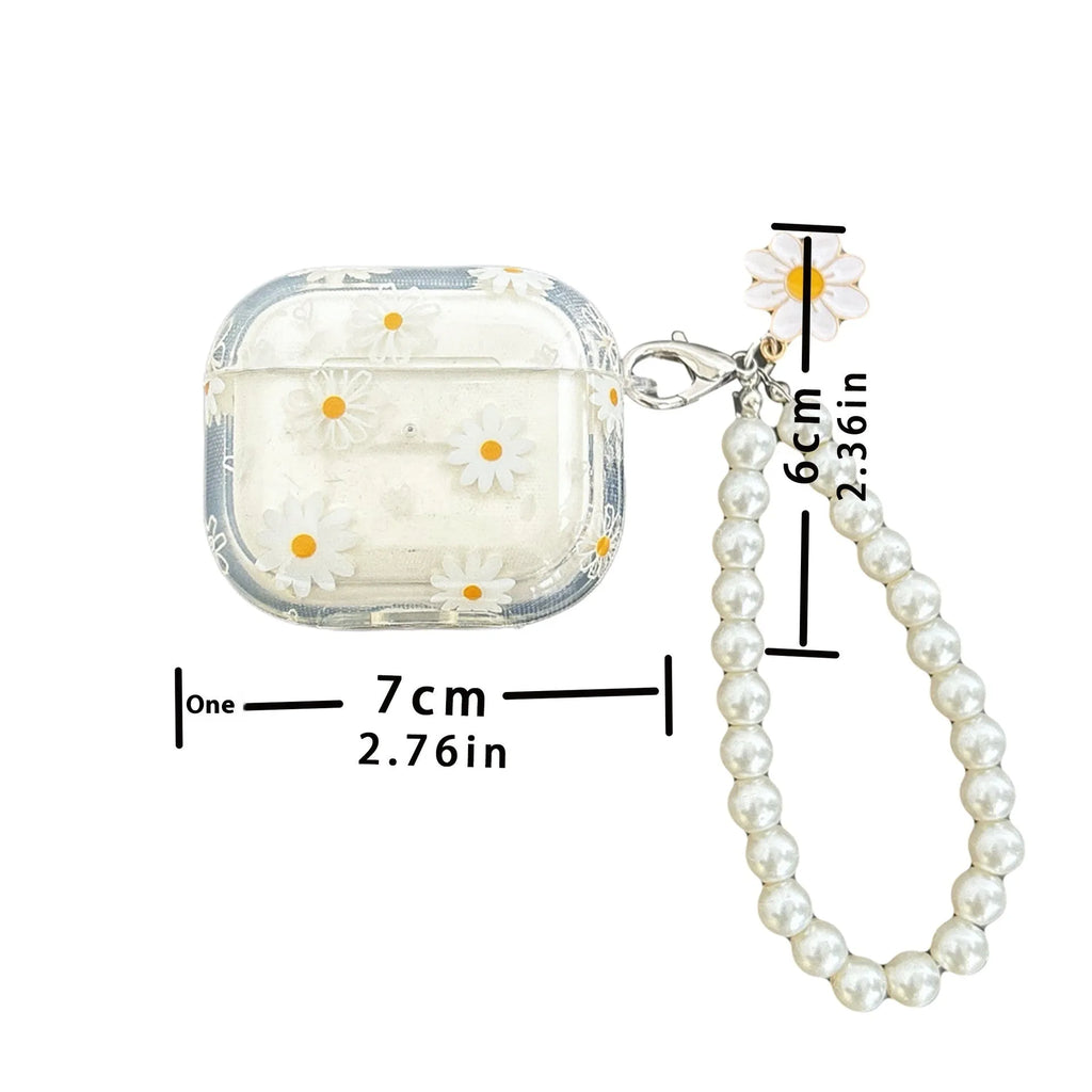 Transparent TPU Bluetooth headset protective cover with pearl pendant for Apple AirPods