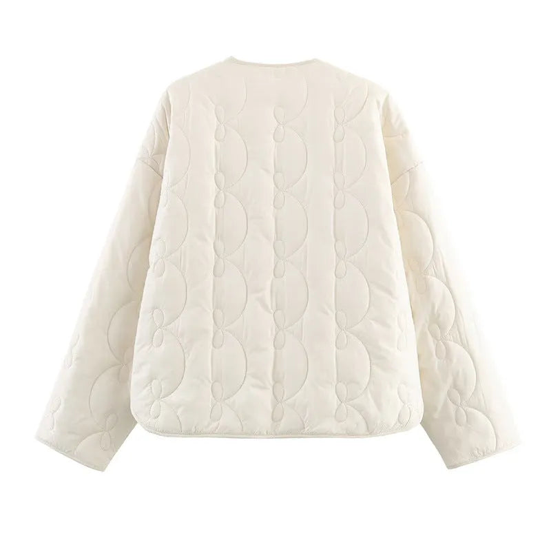 Women's black polyester bow quilted coat with straight cut and regular sleeves