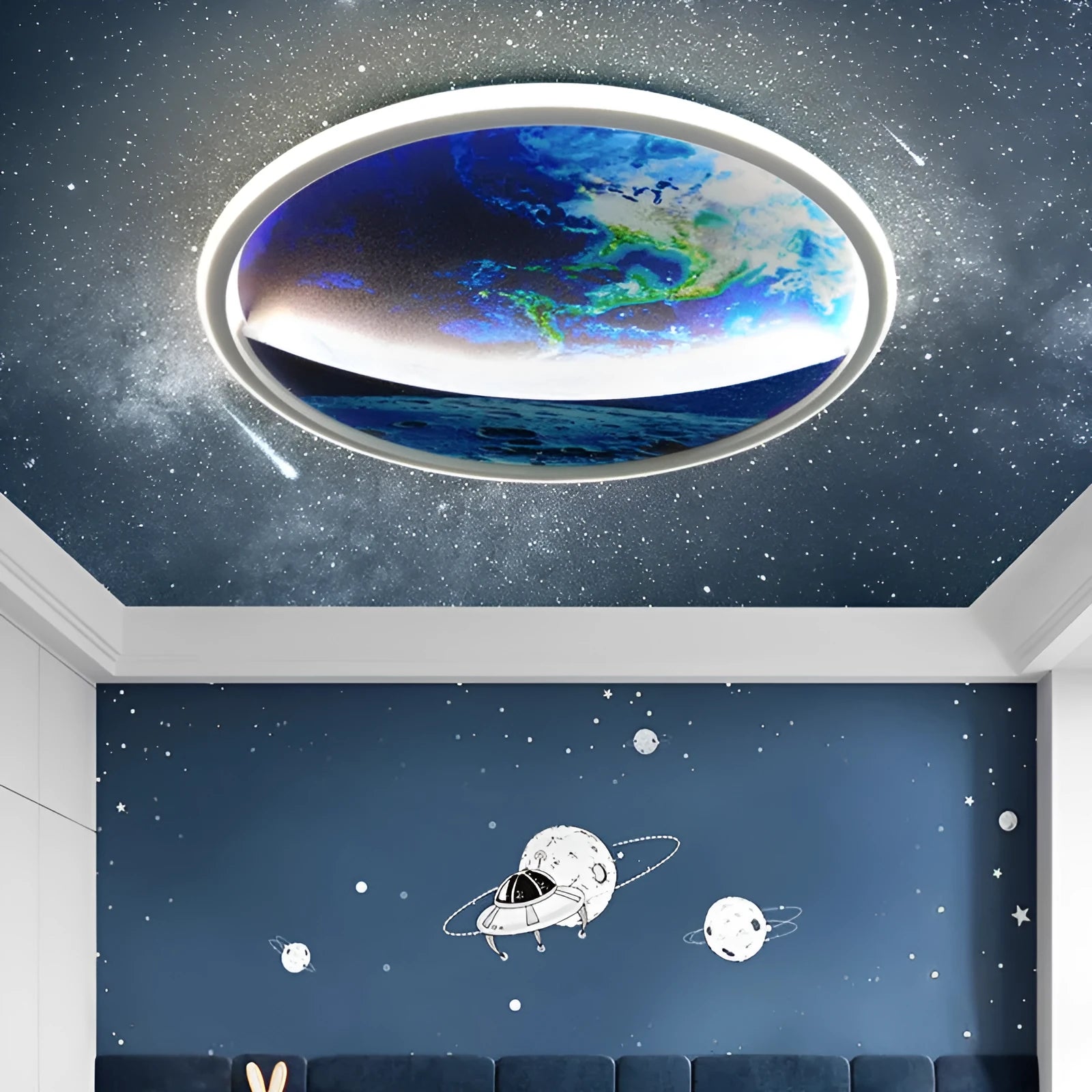 Nordic planet Earth round LED ceiling light with aluminium body and PC shade 50W dimmable for children's room