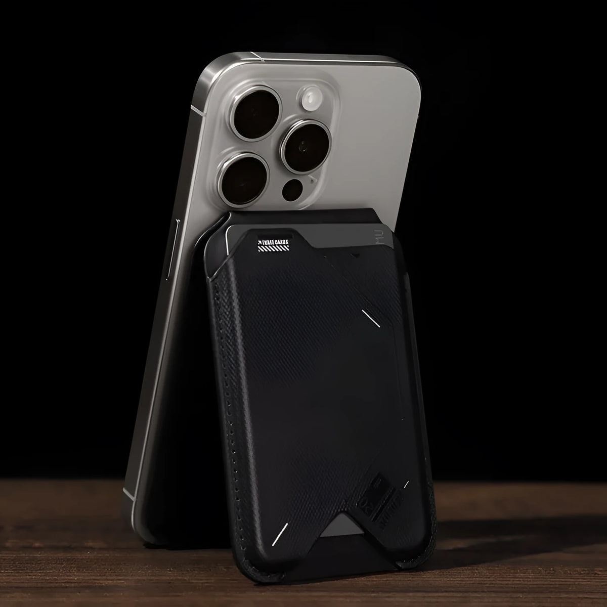 Black Magnetic Flip Card Holder G02 two-in-one wallet and phone holder, TPU artificial leather, 100mm