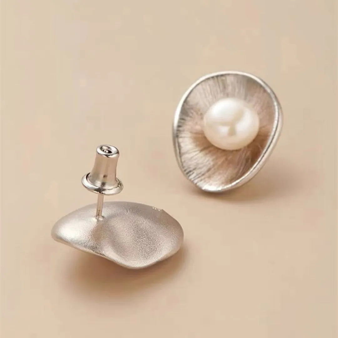 Pearl sterling silver needle earrings with electroplated gold finish and geometry shape design