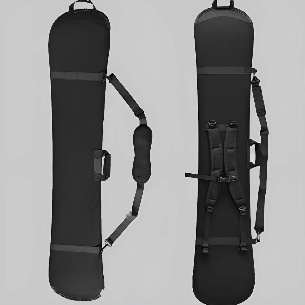 Black 138cm double shoulder ski board bag with Velcro fastening and veneer finish