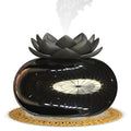 Pure black lotus-shaped aromatherapy humidifier with USB cable and ceramic mist diffusion plate